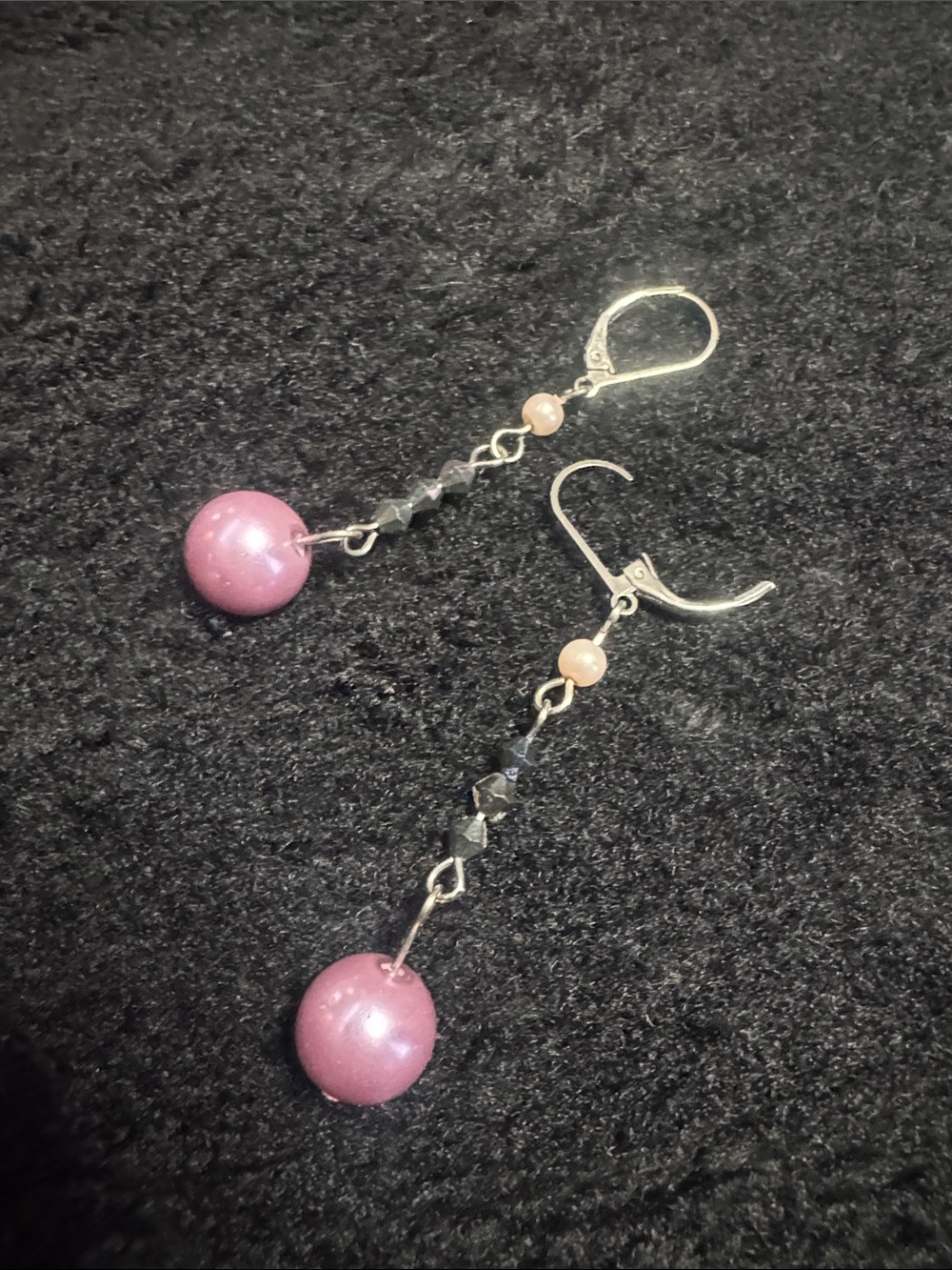 Silver Drop Earrings with Pink Pearl Beads